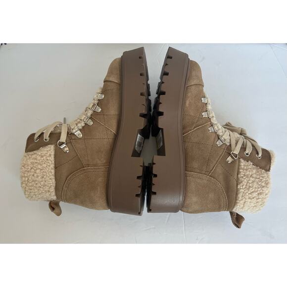 NWT Steve Madden Reyen Platform Combat Oatmeal Suede Lace Up Faux Fur Boot Sz 8 - Picture 4 of 9